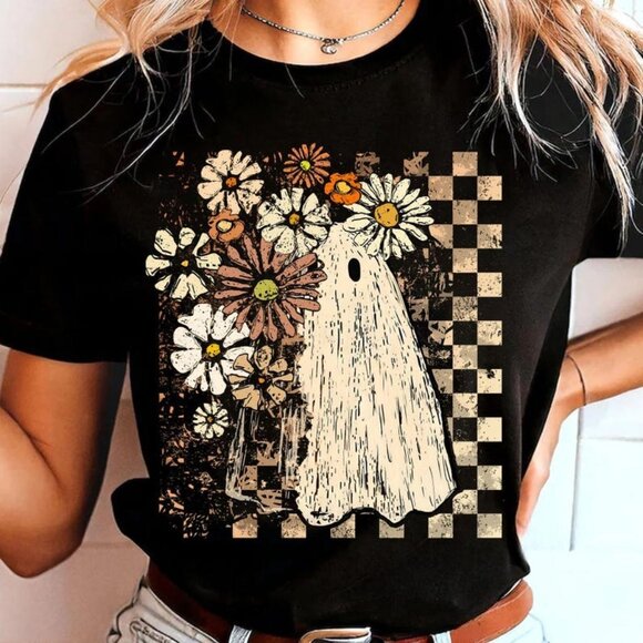 Tops - Halloween Fall Ghost Tee, Girly Pumpkin Tee